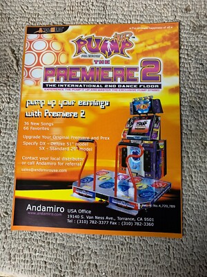 original 11-8 1/4  Pump it Up The Premiere 2 Andamiro ARCADE VIDEO GAME FLYER