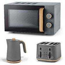 Kettle Toaster and Microwave set Grey Wood Textured Scandi