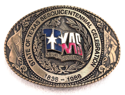 VTG 1986 Texas Sesquicentennial Belt&Buckle Set Texoma Leather & Brass 1836-1986 State of Texas Sesquicentennial 1836-1986 Texoma TL&B 1985  main image 3
