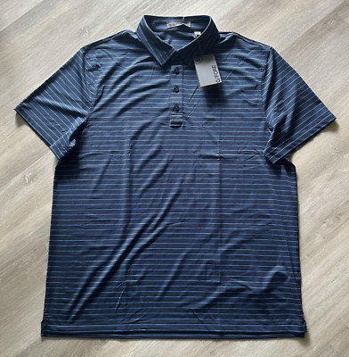 G/Fore G4 NWT Mens 2XL Polo Shirt Twilight Blue W/ Royal Blue Stripe NWT $120