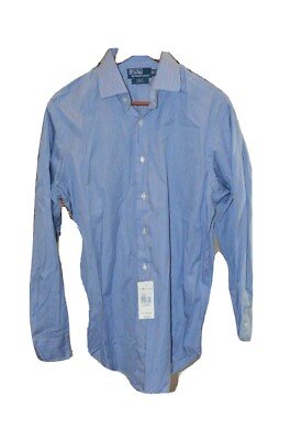 POLO RALPH LAUREN Long Sleeve Regent Classic Fit Blue Stripe 16.5 34/35 NWT $80