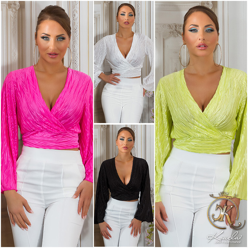 Crop Top Koucla Cropped Blouse Long Sleeve Top in Wrap Look Milax-Fashion-image
