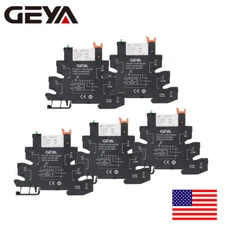GEYA 5PCS 1 Channel Black UL Slim PLC AC/DC12V Relay Module Socket 6.2mm Thick