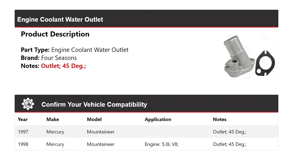 Salida de agua refrigerante motor Mercury Mountaineer 1997-1998 4 estaciones Foto 2 de 4