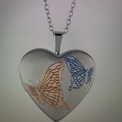 Sterling Silver Butterfly Flower Heart Locket Pendant, 16MM UK