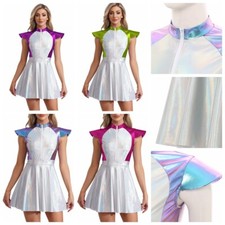 US Women Skirts Hip Hop Costume Nightclub Dress Galaxy Alien Glittering Cosplay