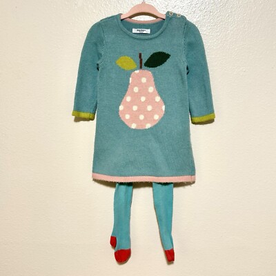 Mini boden pear kint dress with tights set 6-12m 