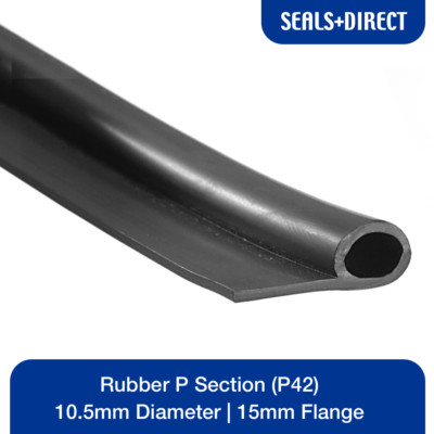Schwarzes Gummi P-Profil (P42) - Durchmesser: 10,5 mm, Flansch: 15 mm, Dicke: 1,5 mm