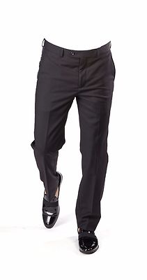 Slim Fit Mens Black Tuxedo Pants Satin Side Line Flat Front Formal