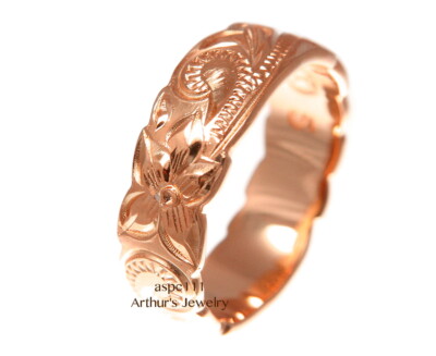 6MM PINK ROSE GOLD SILVER 925 HAWAIIAN RING PLUMERIA FLOWER SCROLL CUT OUT EDGE 