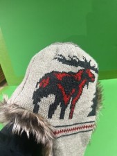 GAP Kids Winter Trapper Hat Cap Earflaps Size S/M Tan Red  Black Faux Fur Lined