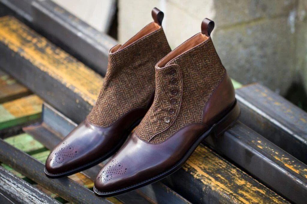 Handmade Brown Button Boots, Men Brown Formal Boot, Men Button Leather Boot 7-17