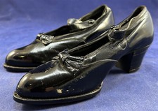 Vintage Queen Quality Black Patent Leather Button Strap Mary Jane Flapper Shoes
