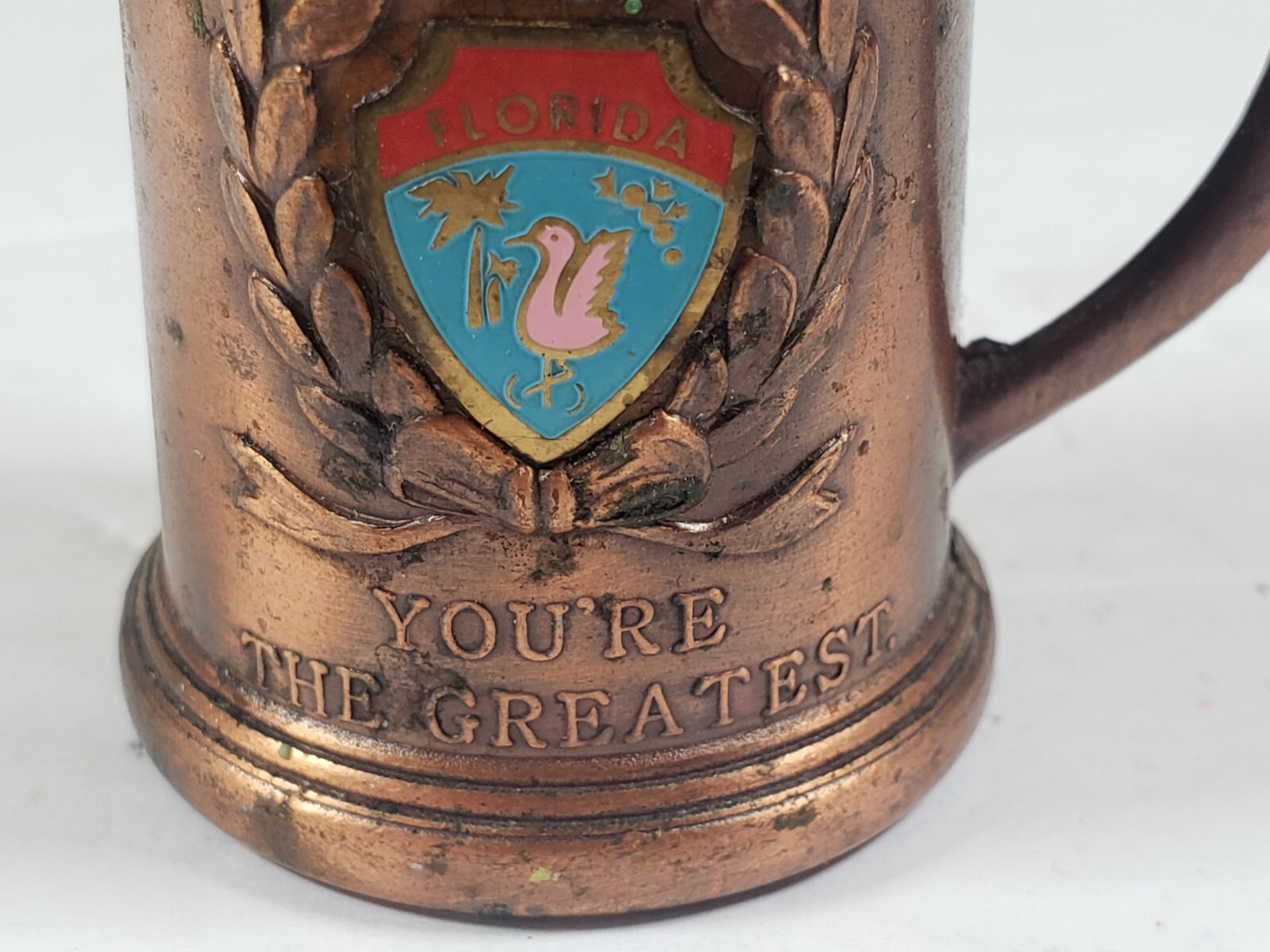 Florida Souvenir Copper Toothpick Holder Milk Glass Youre The Greatest 2" Vtg 2 eBay