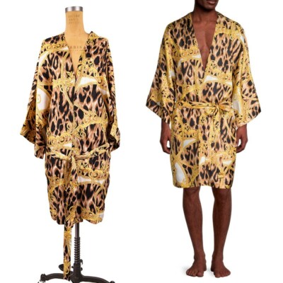 NEW $2195 VERSACE Unisex Barocco Animalier Belted Kimono SILK BATH Dressing  ROBE | eBay