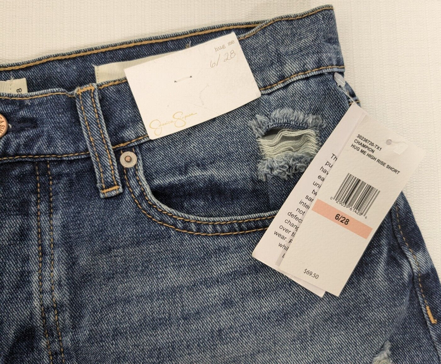 Jessica Simpson Womens Hug Me Distressed Denim Jean Shorts Size 6/28 Blue $69.50 thumbnail 6