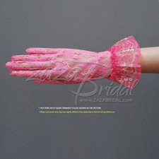 Flower Pattern Women's Gold/Silver Trimmed Lace Gloves with Ruffle-Wrist Length