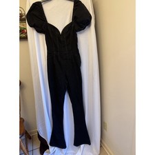 We The Free Free People Blk Short Sleeve Sweetheart Neckline Denim Jumpsuit XS