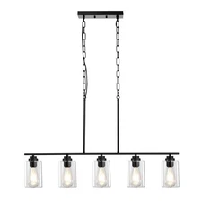 35'' Pendant Lights Black 5 Light Glass Shade Ceiling Chandelier Kitchen Fixture