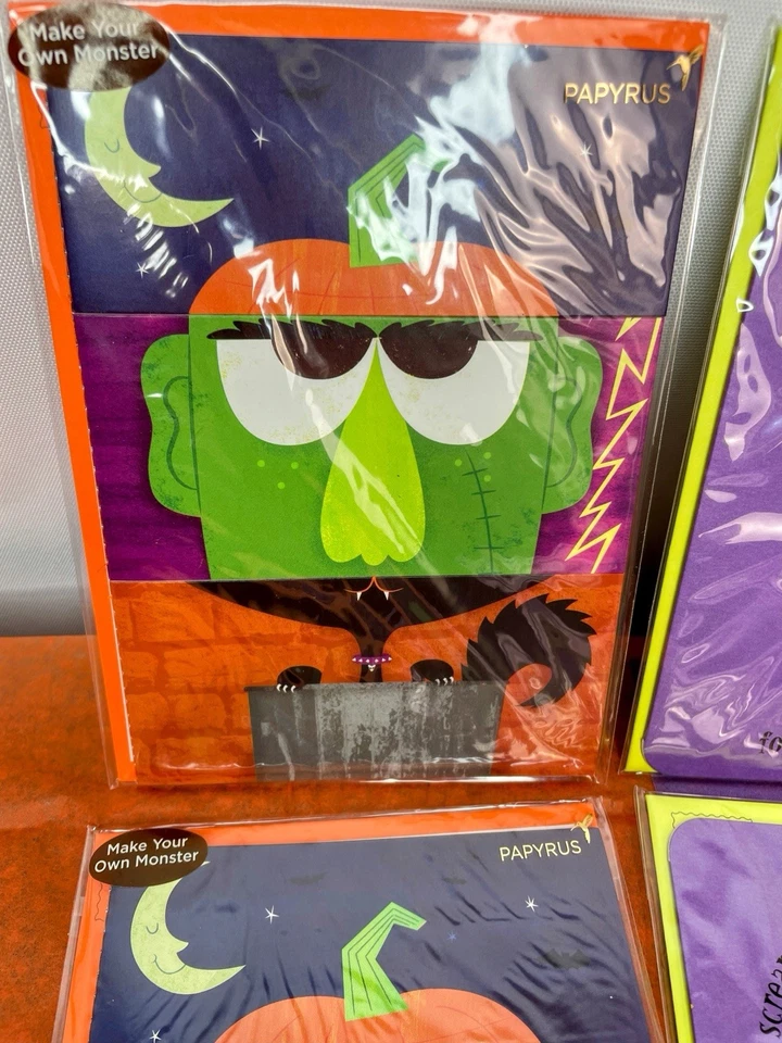 6 PAPYRUS GREETING CARDS, HALLOWEEN, SPOOKY, MONSTER, NEW SEALED 3D EYES MASK - Image 2 of 4