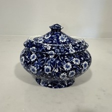 CALICO Crownford China Co. Staffordshire England Covered /Lidded Sugar Bowl BLUE
