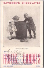 1909 DES MOINES, Iowa Advertising Postcard DAVIDSON'S CHOCOLATES Candy Company