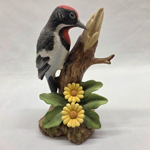 Andrea by Sadek DOWNY WOODPECKER Signed Porcelain Bird Figurine Sunflowers Japan