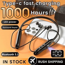 Wireless Bluetooth 5.3 Neckband Headphones Mic Headset Stereo Earbuds Earphone