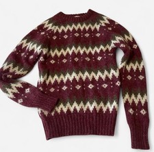 Vintage Woolrich Women's Red Nordic Fair Isle Wool Crewneck Sweater Size Small