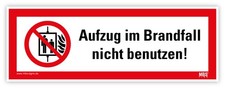 Aufkleber Brandschutzzeichen „Aufzug im Brandfall nicht benutzen“ | 21 x 7,4 cm