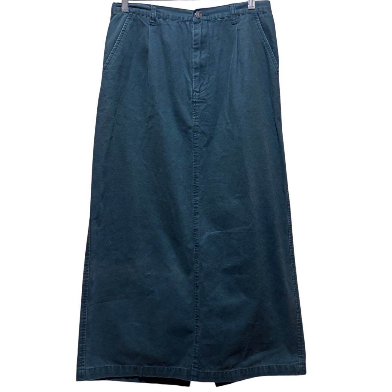 80s-90s Cherokee Women's Green Cotton Maxi Skirt Size 12 Pleated Front Back Slit