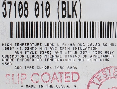 Belden 37108 8awg Tinned Copper High Temp Hook-up/Lead Wire 150C 600V EPDM /10ft