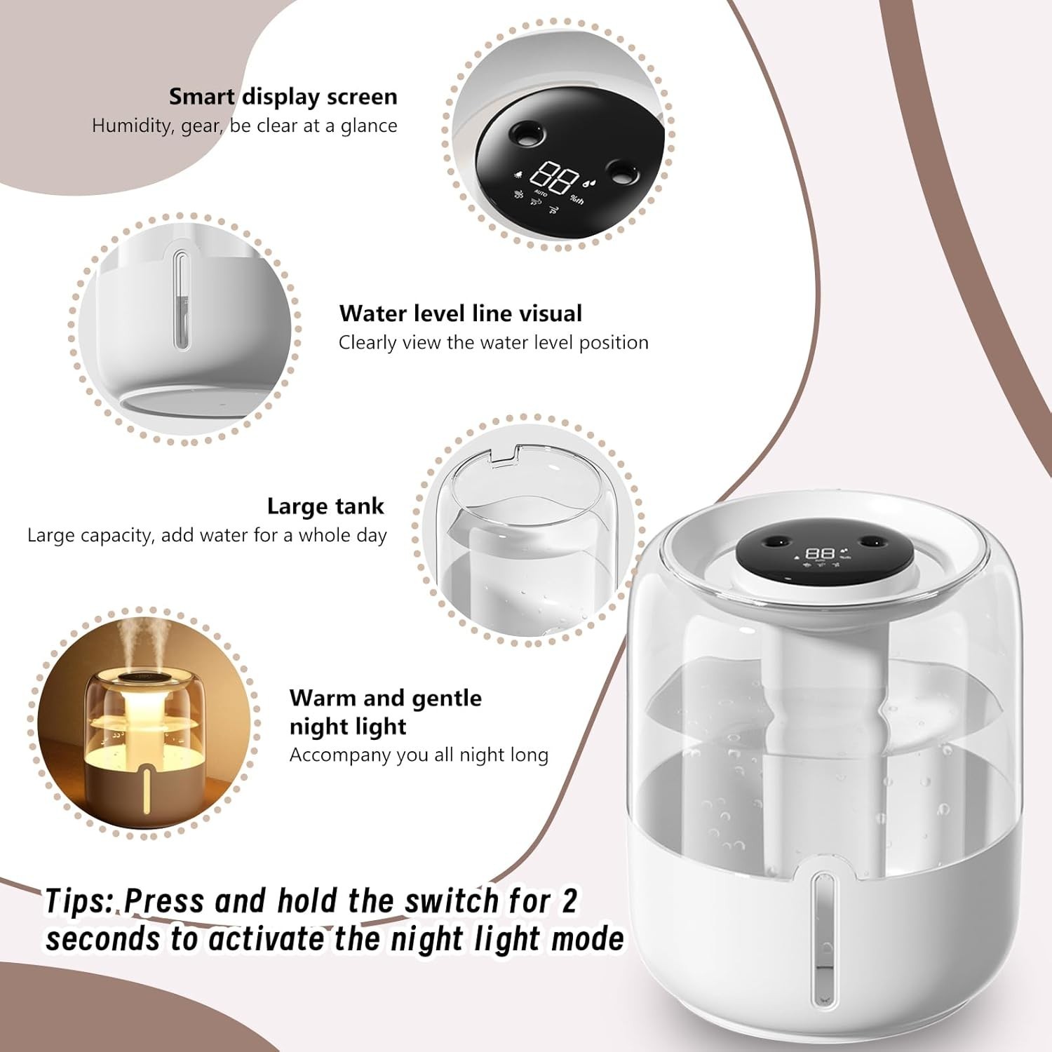 4L Humidifier Cool Mist Air Purifier for Home Baby Bedroom Plant Quiet Indoor UK