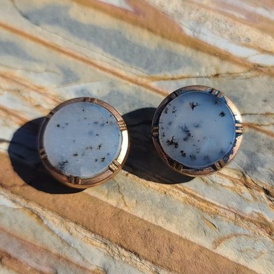 Antique Victorian Dendritic Moss Agate Gemstone Gold Filled Cufflinks 20mm Round