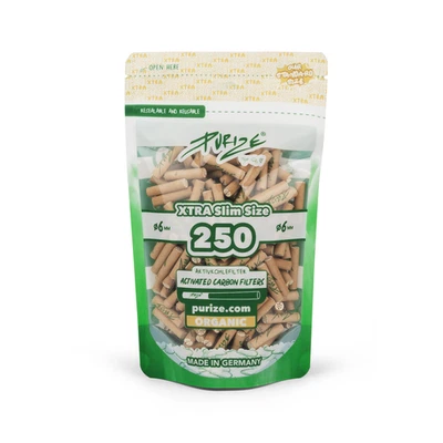 PURIZE Xtra Slim Size Organic - Aktivkohlefilter - Ø 5,9mm 250 stk. pro Beutel