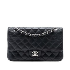 Authenticated Chanel Medium Classic Caviar Double Flap Black Leather