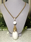 Impressive Miriam Haskell Milk Glass Pendant & Gold Chain Necklace