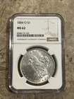 1884 O $1 NGC MS62 United States Morgan Silver One Dollar Nice Example!