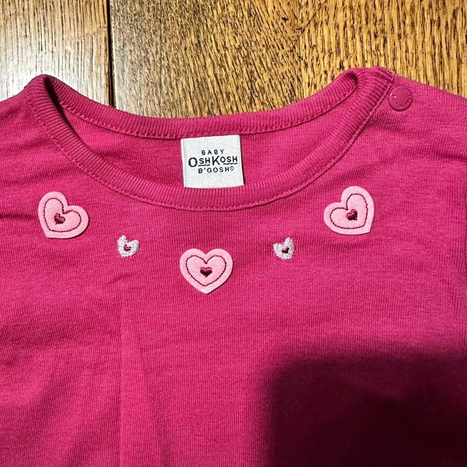 Camiseta Top De Colección Y2K Oshkosh BGosh Bordada Manga Larga Corazones Rosa 12 Meses Foto 3 de 4