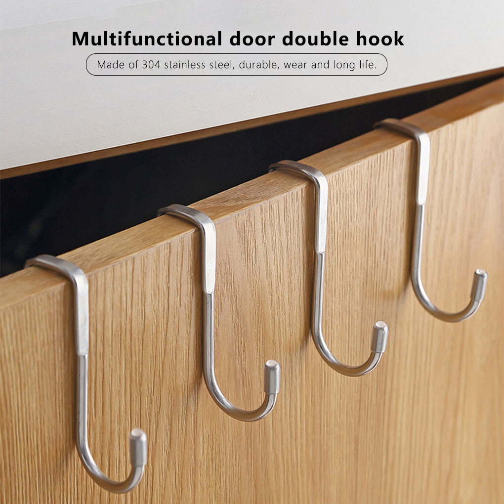 YUMORE Over The Door Hooks, SUS304 Stainless Steel Heavy Duty Door Hanger  for Coats Robes Hats Clothes Towels, Hanging Towel Rack Organizer, Easy