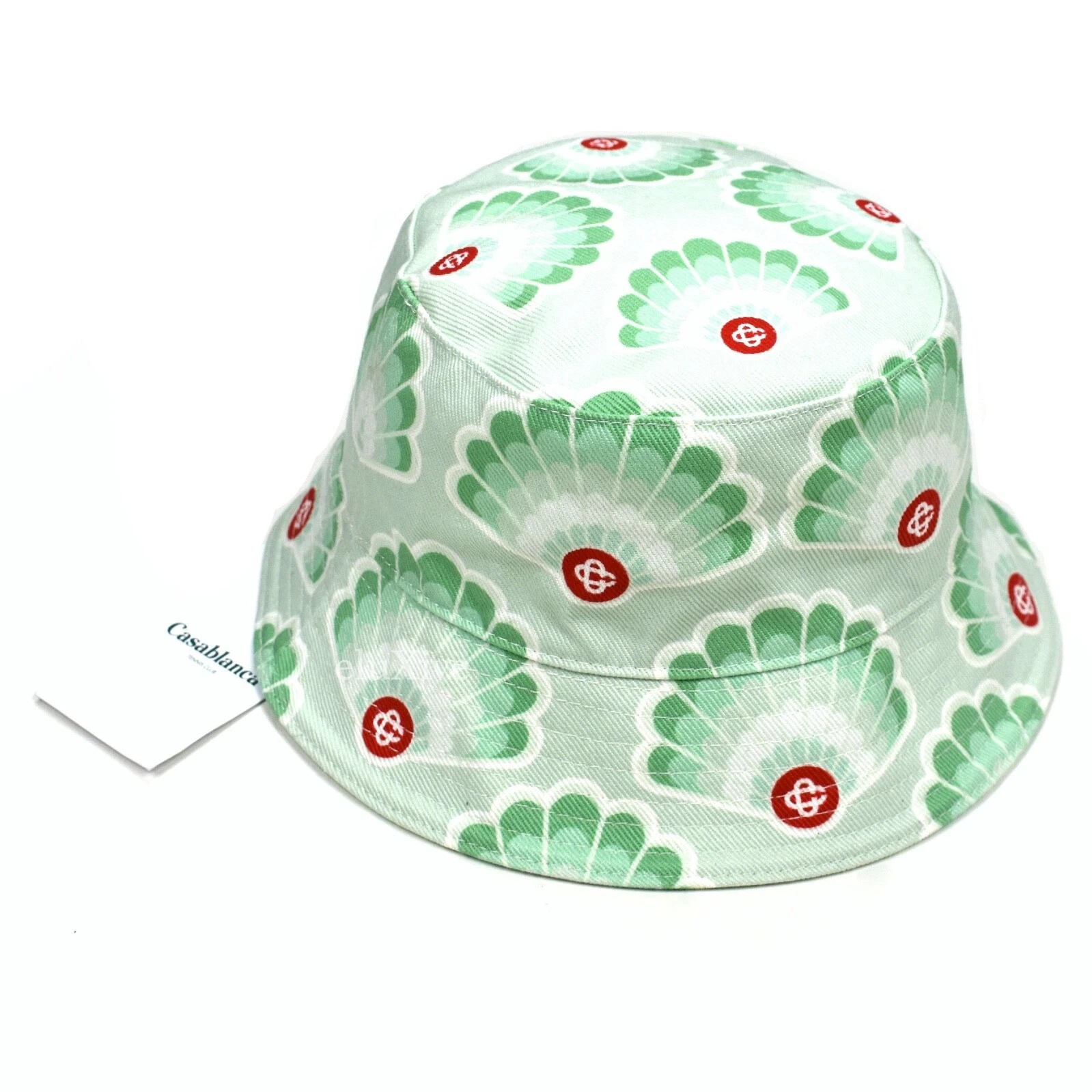 NWT $380 Casablanca Logo Printed Denim Bucket Hat Green Men's S/M SS22 AUTHENTIC