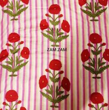 Indian Handmade Red Hand Block Print Running Cotton Voile Fabric By The Yard