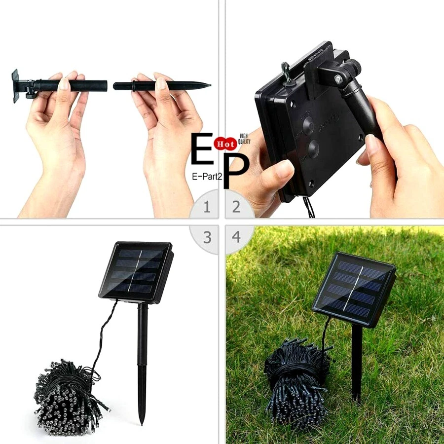 Cadena de luces LED solares 100-200 al aire libre jardín fiesta Navidad hada boda lámpara Foto 3 de 4