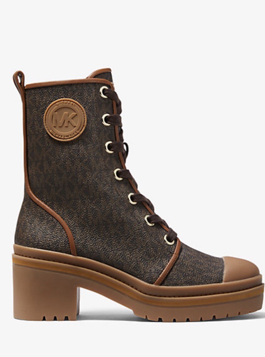 Michael Michael Kors Corey Logo Combat Boot Booties Brown Michael Michael Kors Corey Logo Combat Boot Booties Brown