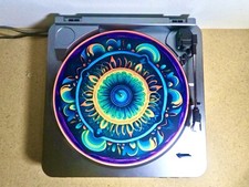 Custom Vinyl Record Player 12  Slipmat DJ Pad  Psychedelic Blue Emblem  