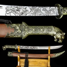 Mongolian Dao Tiger Head Sword High Carbon Steel Blade Sharp Cavalry Saber Knife