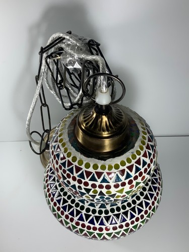 Hand Crafted Mexican Mosaic & Brass Chandelier Pendant Lamp 13 in. Hardware Inc. - Picture 3 of 11