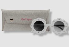  38 Bari Lynn Kid's Girl's White Flower Crystal Round Sunglasses