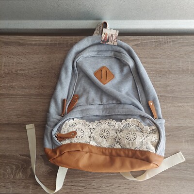 Kimchi Blue Lace Design Gray Brown Backpack