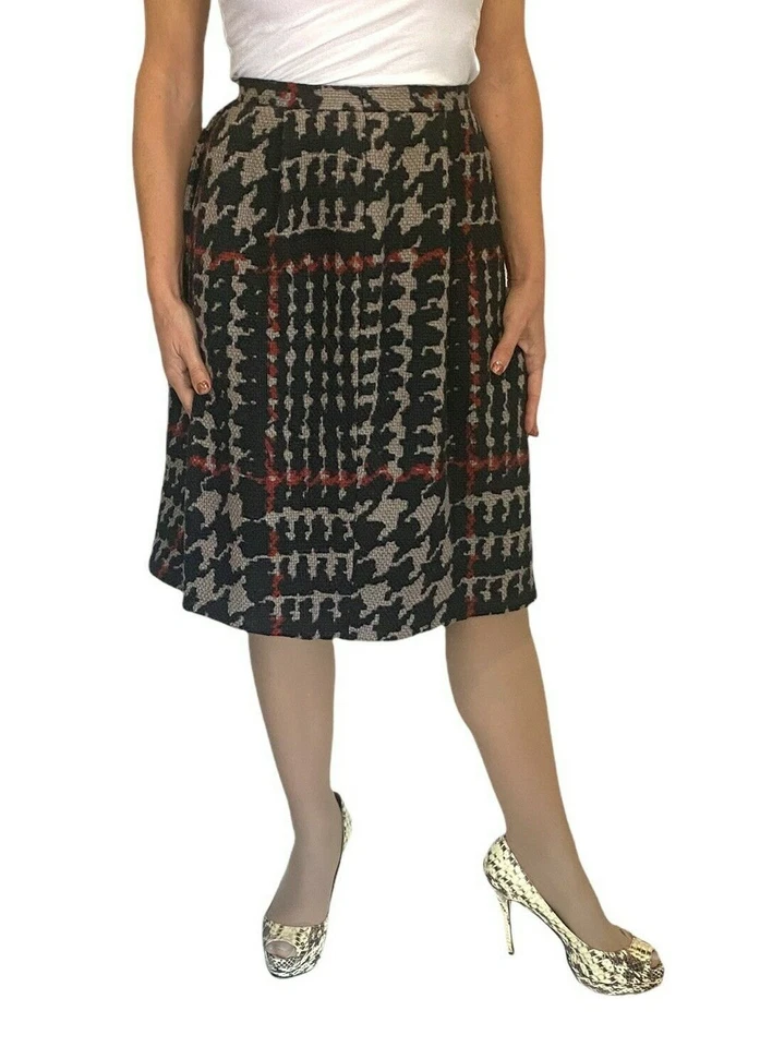 SONIA RYKIEL PARIS BLACK  WOOL BOUCLE HOUNDSTOOTH PLEATED SKIRT XS/S🌸   - Image 3 of 4
